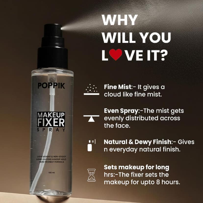 POPPIK Makeup Fixer Spray, 100ml, Long-Lasting 8-Hour Hold, Fine Mist with Natural Dewy Finish. view 3