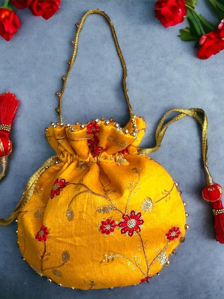ART BY CHAITASI Embellished Designer Potli Bag with Protective Box, Handbag, Wristlets, Clutch for Women, Girls with Handmade Embroidery, Sequin, Beads Work for Parties, Weddings view 3