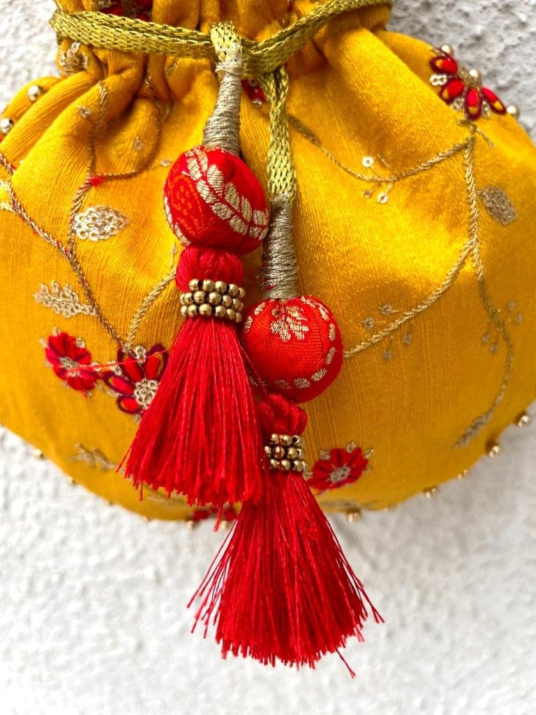 ART BY CHAITASI Embellished Designer Potli Bag with Protective Box, Handbag, Wristlets, Clutch for Women, Girls with Handmade Embroidery, Sequin, Beads Work for Parties, Weddings view 4