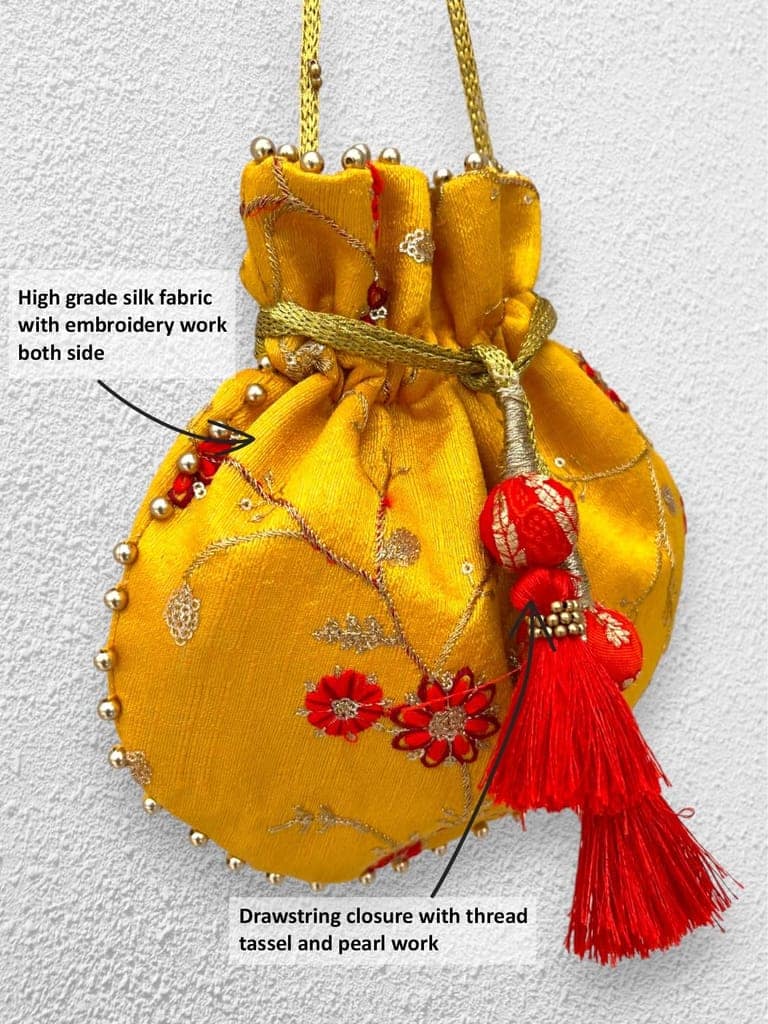 ART BY CHAITASI Embellished Designer Potli Bag with Protective Box, Handbag, Wristlets, Clutch for Women, Girls with Handmade Embroidery, Sequin, Beads Work for Parties, Weddings view 5