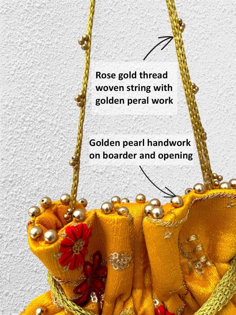 ART BY CHAITASI Embellished Designer Potli Bag with Protective Box, Handbag, Wristlets, Clutch for Women, Girls with Handmade Embroidery, Sequin, Beads Work for Parties, Weddings view 6