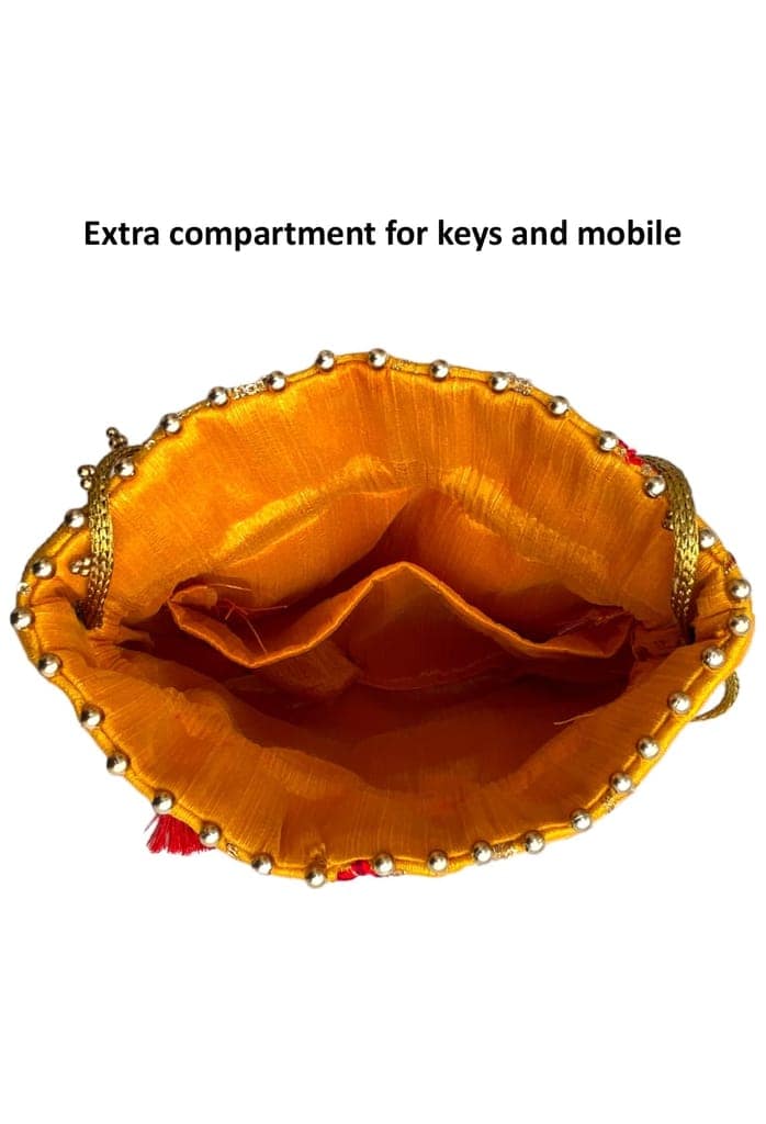 ART BY CHAITASI Embellished Designer Potli Bag with Protective Box, Handbag, Wristlets, Clutch for Women, Girls with Handmade Embroidery, Sequin, Beads Work for Parties, Weddings view 7