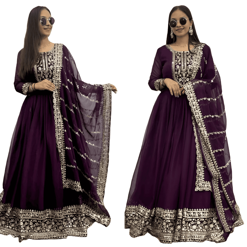 Purple Ready to wear indian salwar kameez Dupatta for women anarkali designer pakistani dresses Festival 3 piece