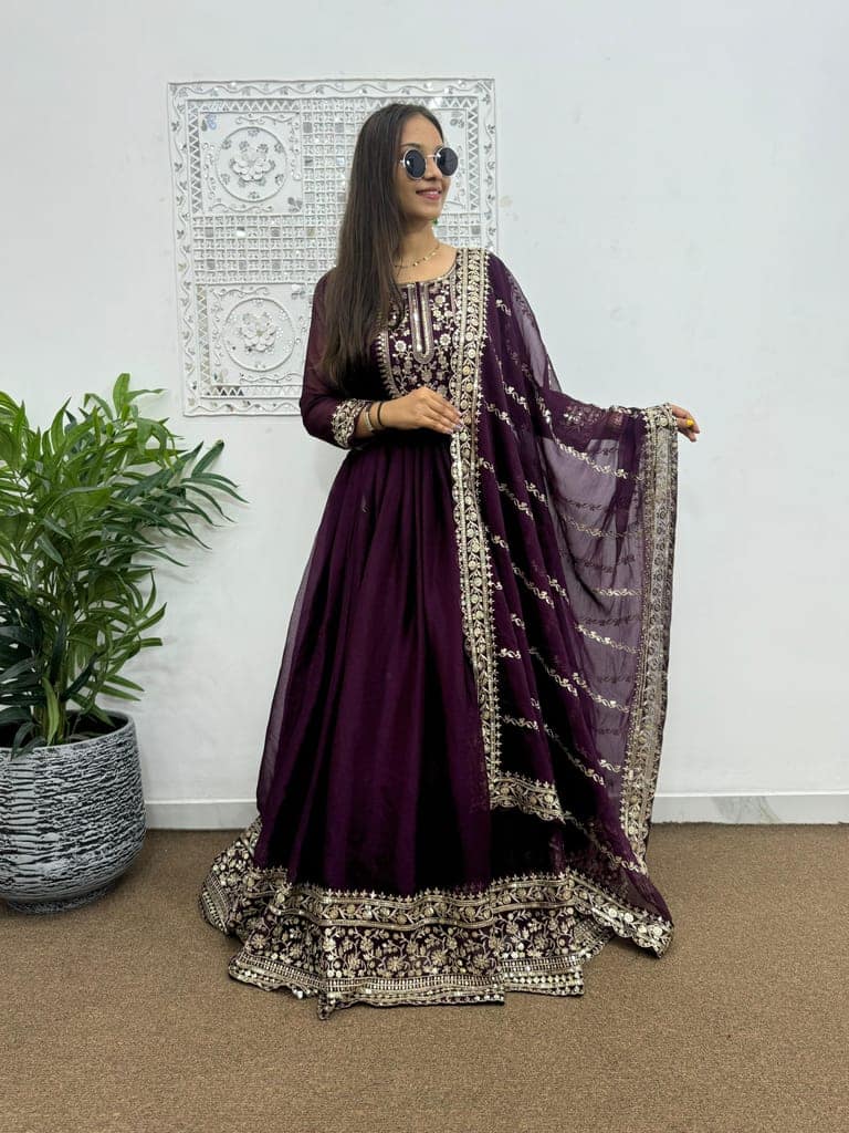 Purple Ready to wear indian salwar kameez Dupatta for women anarkali designer pakistani dresses Festival 3 piece view 3