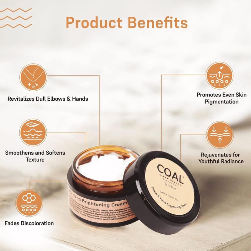 COAL Clean Beauty Elbow & Hand Brightening Cream with Lactic & Glycolic Acid | Hydrates & Nourishes Skin | Men & Women | All Skin Types | 15g view 3
