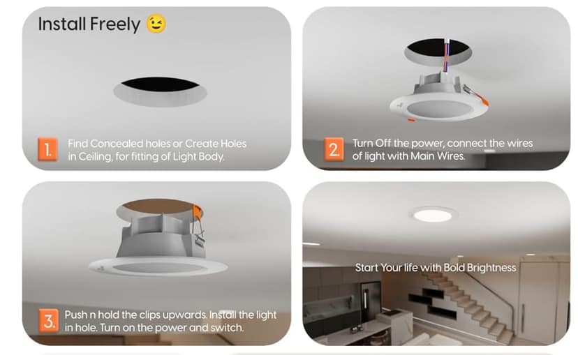 UBX Flora 9W LED Down Light, Round, Pack of 4, Recessed Ceiling LED Light, Suited for 3 inch Junction Box view 5