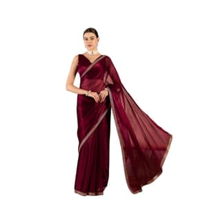womens jimmy choo solid saree with unstitched blouse 5mtr wine pid63879