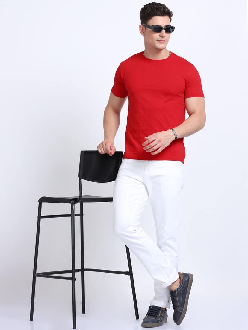 Cotton T-Shirt | Ultrafine Single Jersey | 180 GSM | Biowashed | Eco-Friendly | 100% cotton | Plain tshirt | Red Colour | Size - XL (44 Chest / 29 length ) view 4
