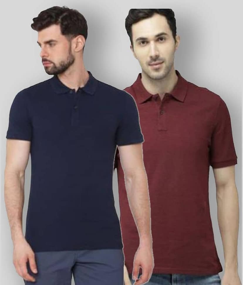 FASHION365 Pack of 2 Cotton Blend Slim Fit Solid Half Sleeves Men's Polo T Shirt ( Multicolor )