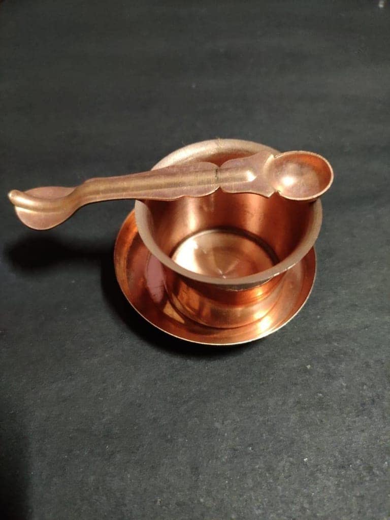 GOKULAM Panch Patra with Achmani Pali and Copper Plate | Panch Patra and Achmani Pali Set for God Pooja Aarti Home Office Temple Spiritual Gift view 3