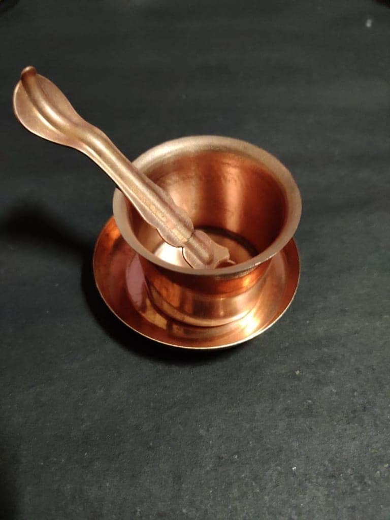GOKULAM Panch Patra with Achmani Pali and Copper Plate | Panch Patra and Achmani Pali Set for God Pooja Aarti Home Office Temple Spiritual Gift view 4