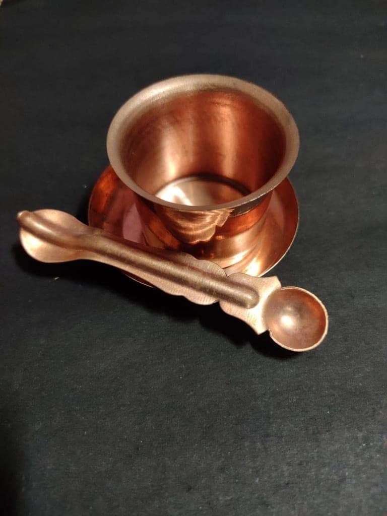 GOKULAM Panch Patra with Achmani Pali and Copper Plate | Panch Patra and Achmani Pali Set for God Pooja Aarti Home Office Temple Spiritual Gift view 5