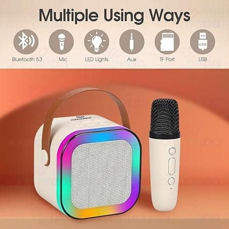 K12 Speaker Machine Bluetooth-Compatible Wireless Karaoke Mic Speaker Multi-Compatibility Modes, RGB Lights