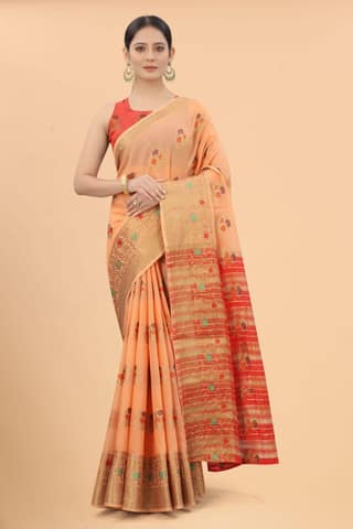 Women's Pure Cotton Woven Saree With Unstiched Blouse Piece