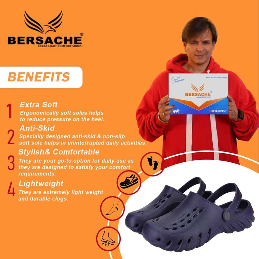 Bersache Extra Soft Classic Casual with Back Strap Regular wear with Ultra Soft & Flexibility Technology Clog for Men's view 2