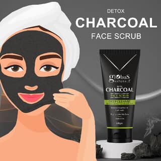 Globus Naturals Detox Charcoal Face Scrub For Exfoliation AntiAcne Blackhead Removal 100 gm