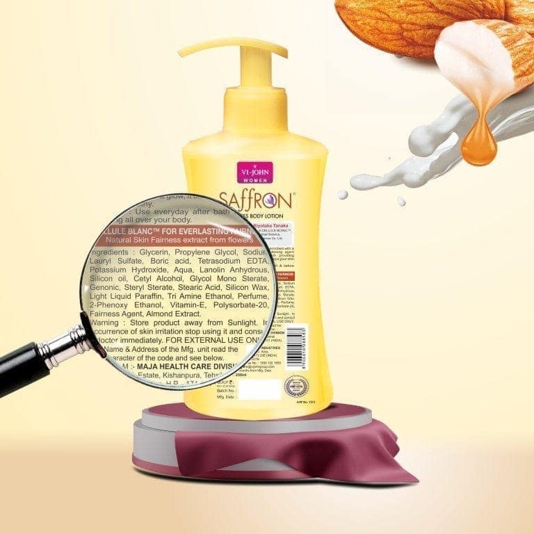 VI-JOHN Women Saffron Chemical Free Milk & Almond Fairness Body Lotion With Vitamin E - 250ML view 3