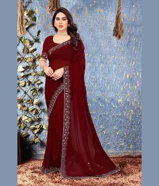 VEERAIVA Chiffon Embellished Regular Saree With Unstitched Blouse Piece ( Blue )