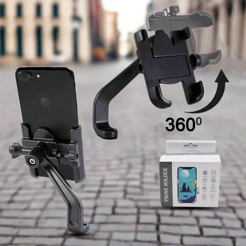 Full Metal Body Bike & Scooty 360 Degree Rotating Mobile Holder Stand for Bicycle, Motorcycle, Scooty for Maps and GPS Navigation Fits All Smartphones (1 Pc) view 3