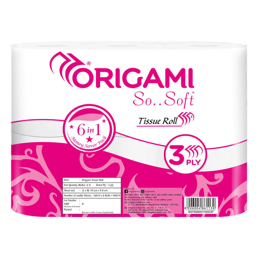Origami 3 Ply Toilet Tissue Paper Roll - 160 Pulls Per Roll view 2