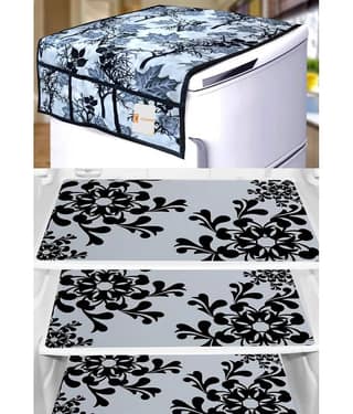 Crosmo Polyester Floral Printed Fridge Mat & Cover ( 64 18 ) Pack of 4 - Multicolor