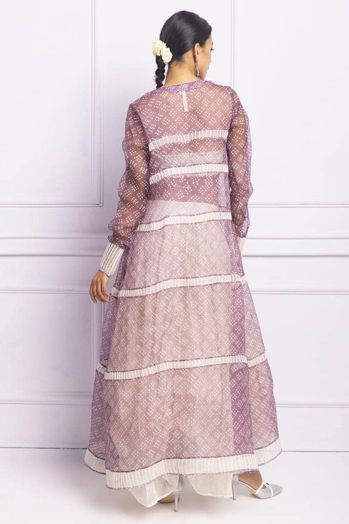 Purple Corded Printed Long Kurta / Jacket view 4