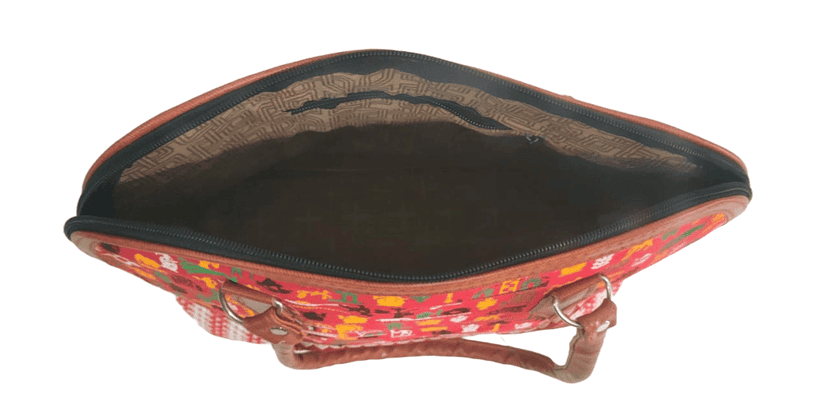 Red and White Handbag with Geometric Patterns view 3