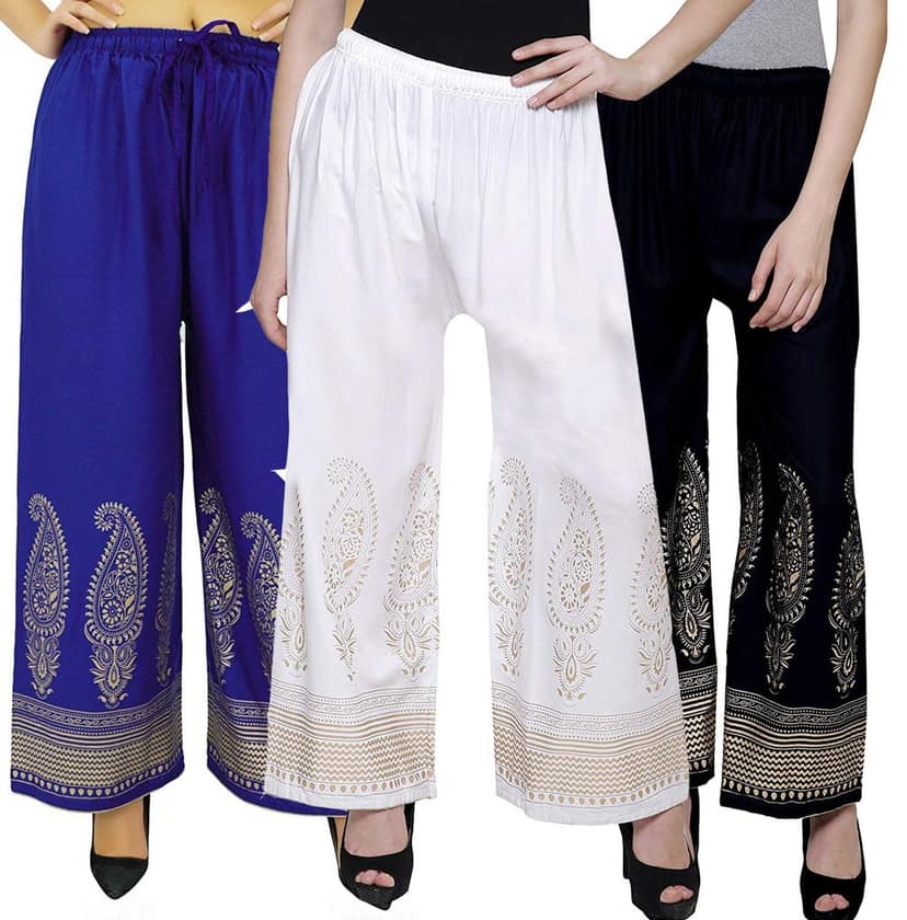 Rayon Printed Palazzo Pants, Combo Pack-3