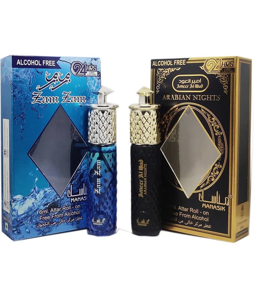 MANASIK ARABIAN NIGHT & ZAM ZAM Concentrated Attar Roll On 6ml . ( COMBO SET )