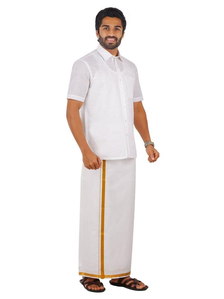 Mens Cotton Mixed White Shirt Half Sleeves Celebrity White V5 view 5