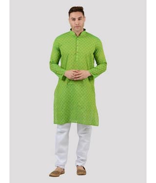 Maharaja - Green Cotton Blend Regular Fit Men's Kurta Pyjama Set ( Pack of 1 )
