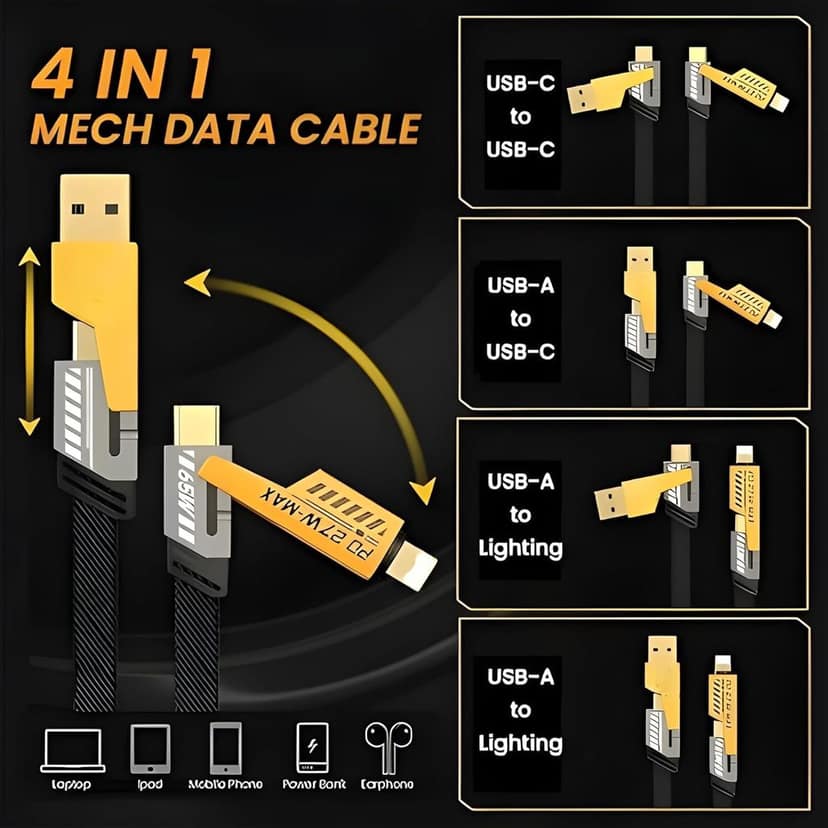 MuscleGrid 4-in-1 Metal Alloy Charging Cable ( Loos Packing ) view 3