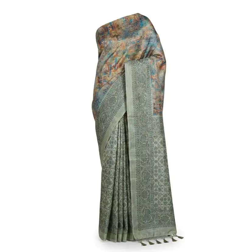 Gray Green Sambalpuri Saree