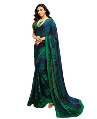 HHK Fashion Women's Printed Vichitra Silk 5.5 Meter Saree with Unstitched Blouse Piece
