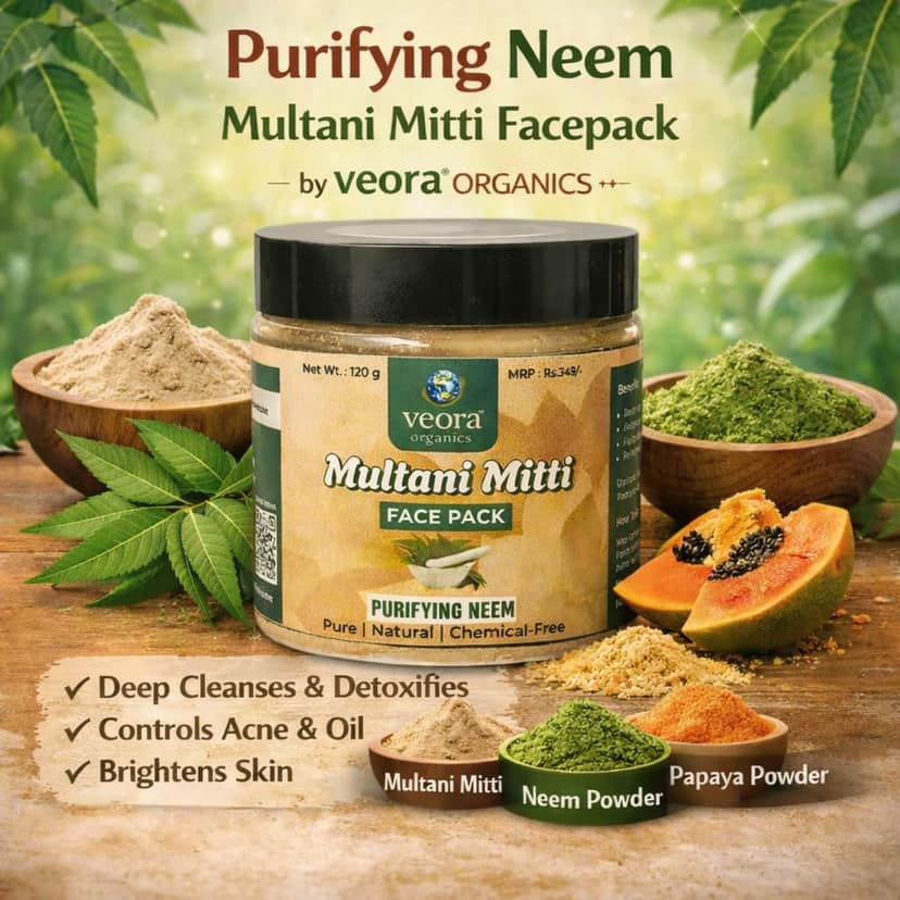 Veora Organics Vitamin E Rose Gel & Neem Multani Mitti Face Pack Combo | Hydrating Anti-Ageing Gel with Purifying Neem Mask | Deep Cleansing, Acne Care & Oil Control | Natural Skincare | 100g + 120g view 3