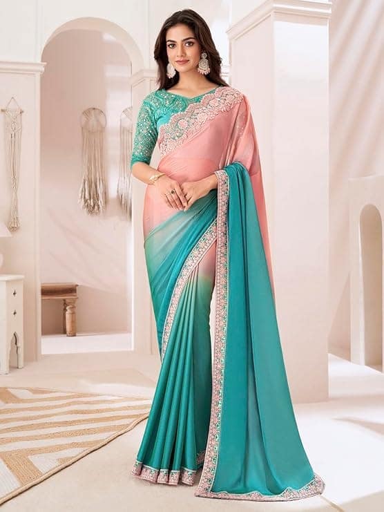 AKHILAM Women's Pure Chiffon Embellished Saree With Unstitched Blouse view 3