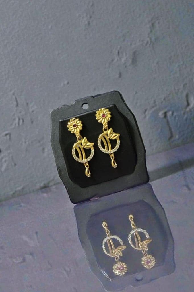 Gold Plated Daily Wear American Diamond Earrings view 2
