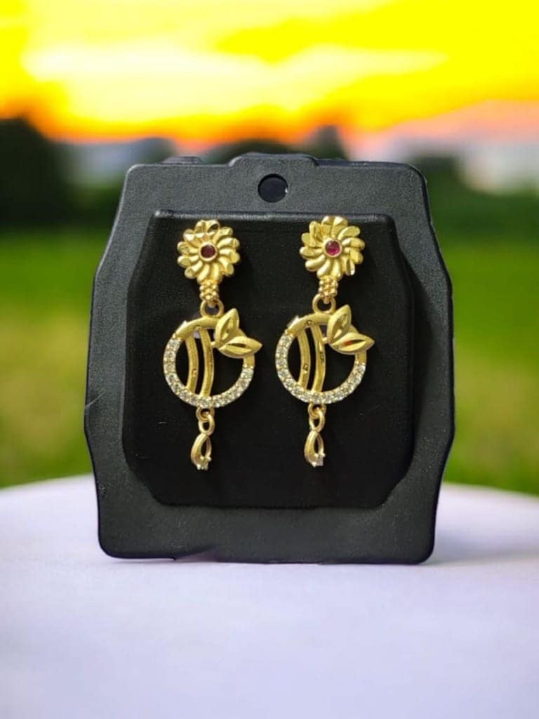 Gold Plated Daily Wear American Diamond Earrings view 3