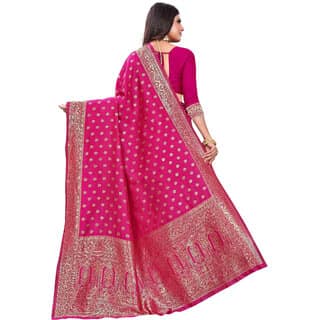 LEAFSY Embellished Banarasi Pure Silk Saree (Pink) view 2