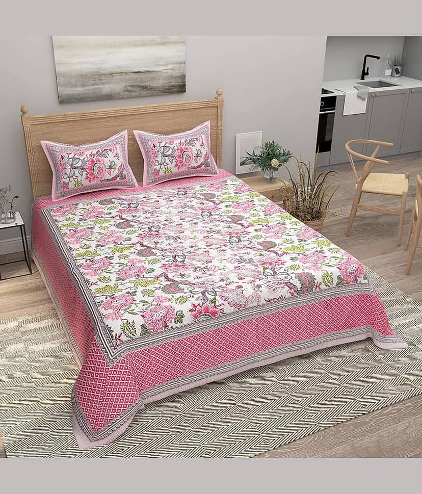 Bombay Spreads Cotton 1 Double King Bedsheet with 2 Pillow Covers ( Pink )