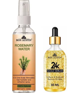 Bon Austin Natural Rosemary Water | Hair Spray For Regrowth | Hair Growth Expert (100ml) & 24K Gold Serum 30ML - Set of 2 Items