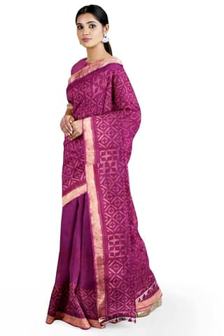 Garvi Gurjari (A Gujarat Govt Enterprise Magenta Applique Maheshwari Handstitched Cotton Silk Saree(GGCFSAWS10)