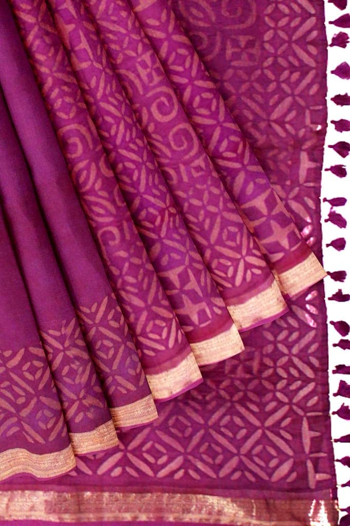 Garvi Gurjari (A Gujarat Govt Enterprise Magenta Applique Maheshwari Handstitched Cotton Silk Saree(GGCFSAWS10) view 6