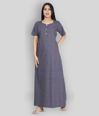 Favnic Cotton Nighty & Night Gowns - Blue