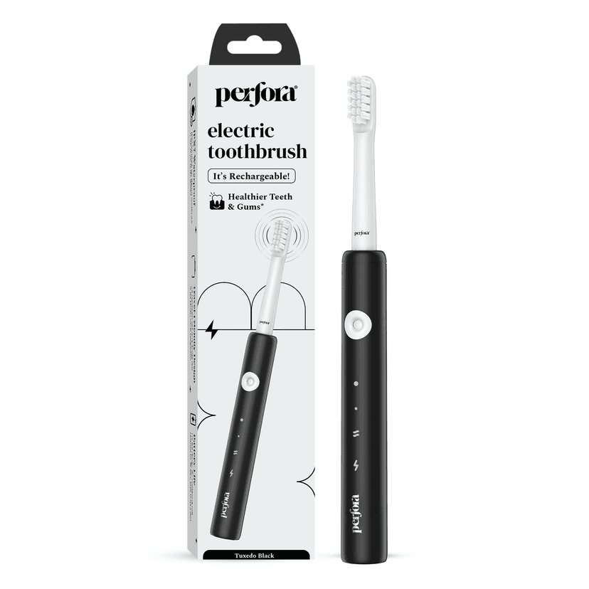 Perfora Rechargeable Electric Toothbrush|1 Brush Head 30,000 Vibrations Super Soft Bristles|3 Modes|1 Year Warranty|Electric Brush,Electric Toothbrush For Men,Women & Kids - Tuxedo Black