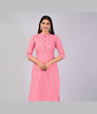 MAUKA Rayon Printed Straight Women's Kurti - Pink ( Pack of 1 )