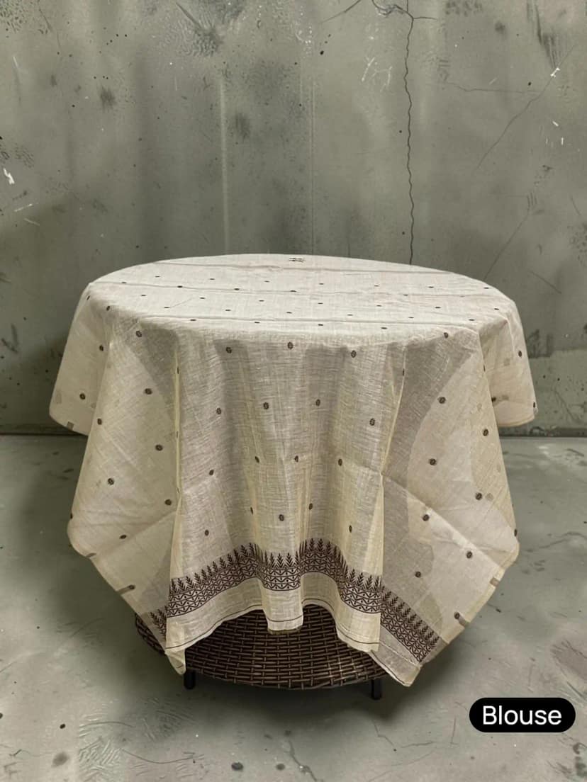 Handwoven Sambalpuri Ikat Cotton Saree in Ivory with Contrast Border view 5