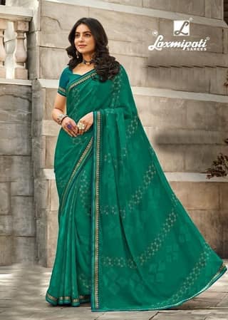 Green Color Foil Print Georgette Saree With Fancy Border And Fancy Blouse Piece