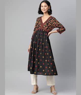 Glorious - Black Cotton Women's Flared Kurti ( Pack of 1 )