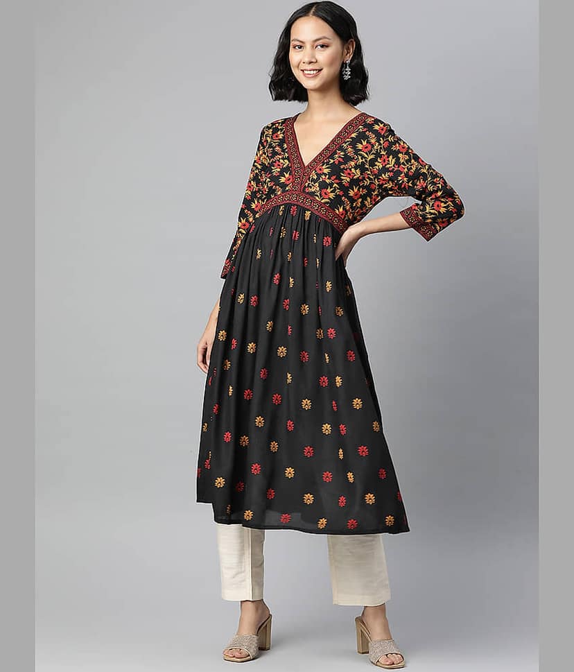 Glorious - Black Cotton Women's Flared Kurti ( Pack of 1 )